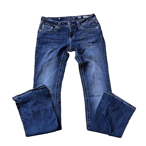 RARE Miss Me Y2X Womens Denim Jeans 28x33.5 Blue Bootcut JW6207B Jewel Pocket - Picture 3 of 6